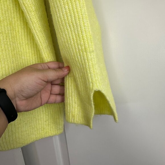 Bright Yellow Ribbed Mock Neck Sweater - Large - Picture 4 of 10